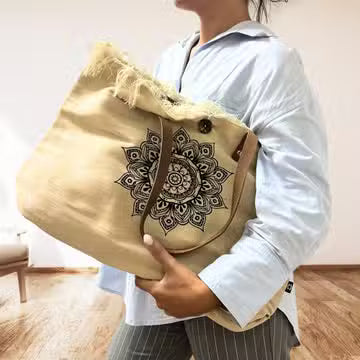 Saco de Lona de Algodão com Alças em Pele