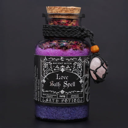 Ancient Witch's Bath Spell, Potion and Rose Quartz Crystal Amulet – Love