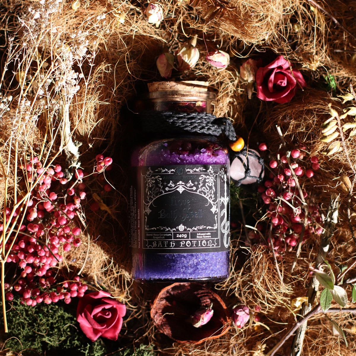 Ancient Witch's Bath Spell, Potion and Rose Quartz Crystal Amulet – Love