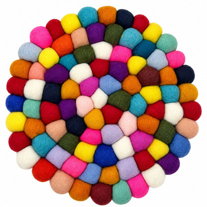Individual de Mesa Redondo em Bolas de Feltro – 20 cm, Multicolorido