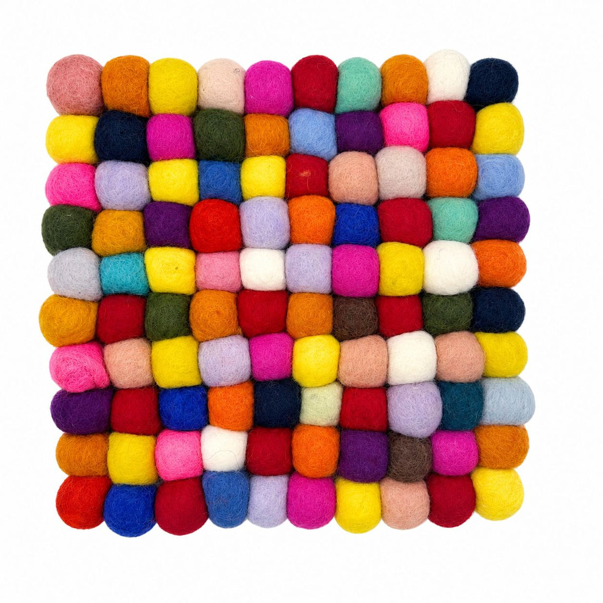 Individual de Mesa Quadrado em Bolas de Feltro – 20 × 20 cm, Multicolorido