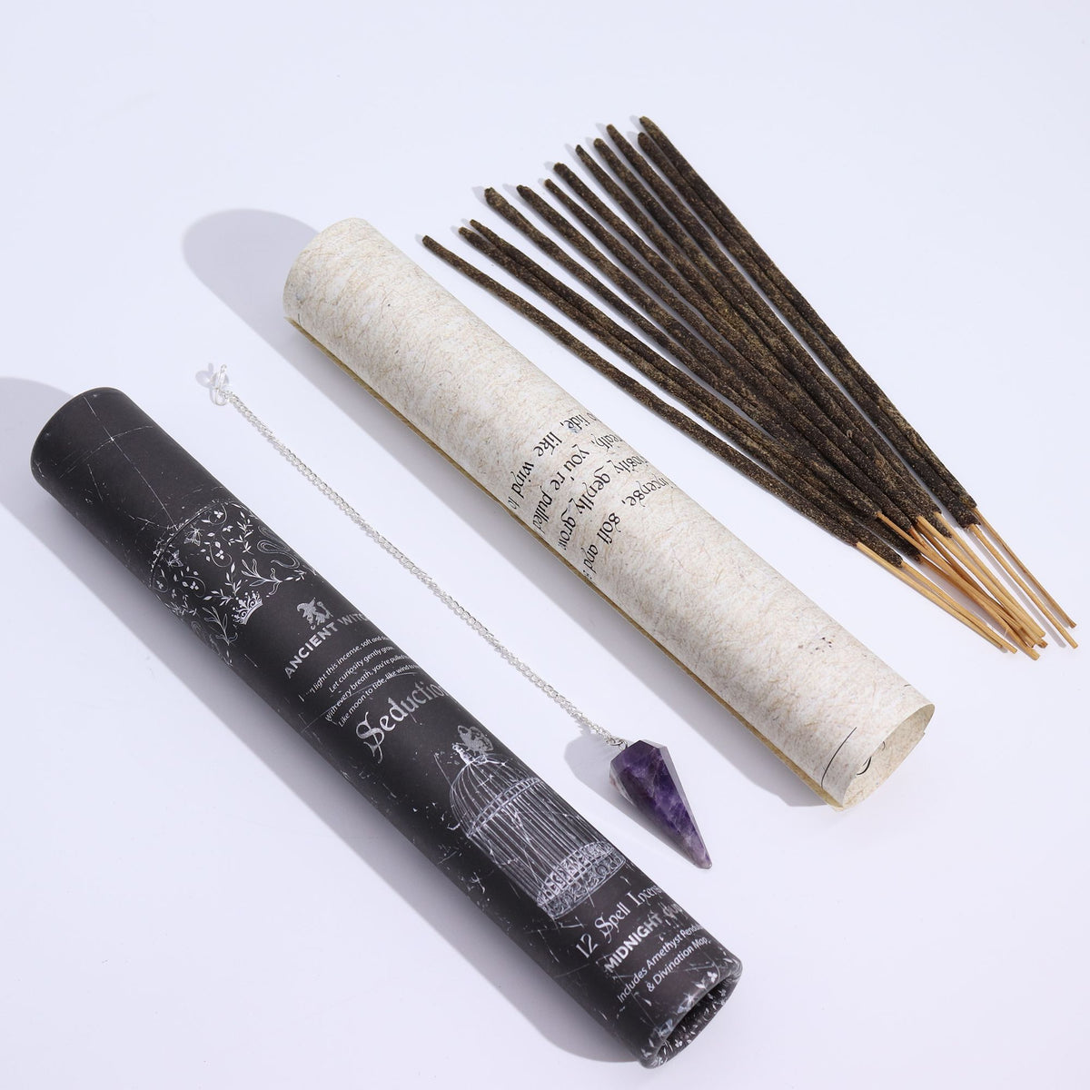 Incenso Antigo para Feitiços de Bruxaria – Sedução – Pêndulo de Ametista